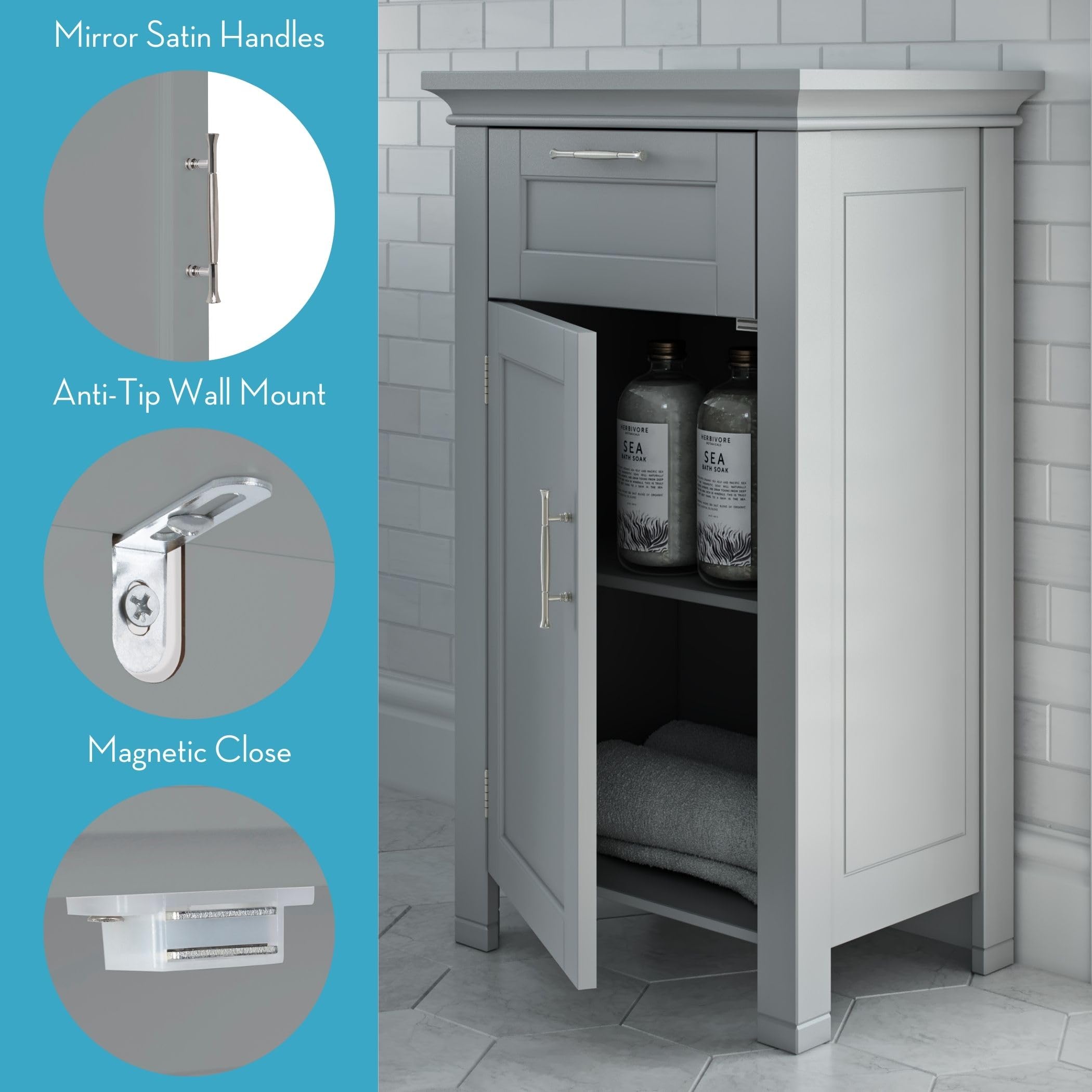 RiverRidge 06-076 Home Somerset Collection Single Door Floor Cabinet, Gray, No Size,Grey - Image 6