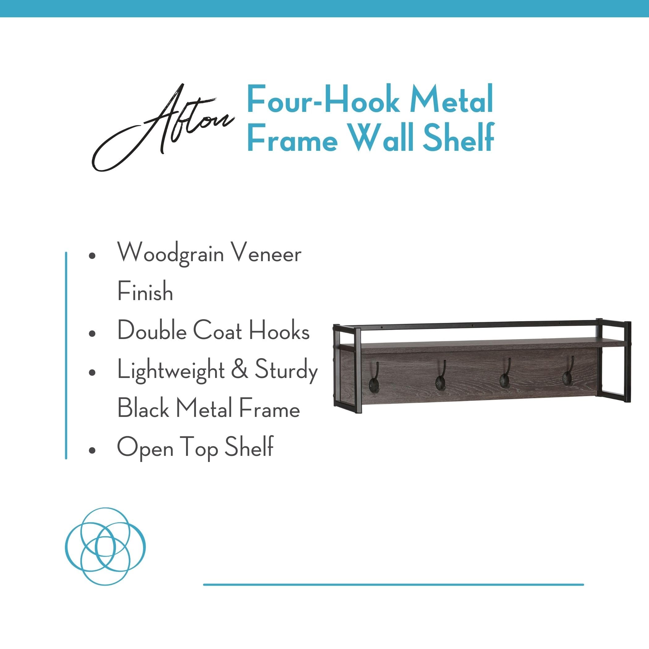 RiverRidge Afton 4-Hook Wall Mount Entryway Organizer Coat Rack Hanger - Weathered Woodgrain and Dark Brown Hooks - Image 4