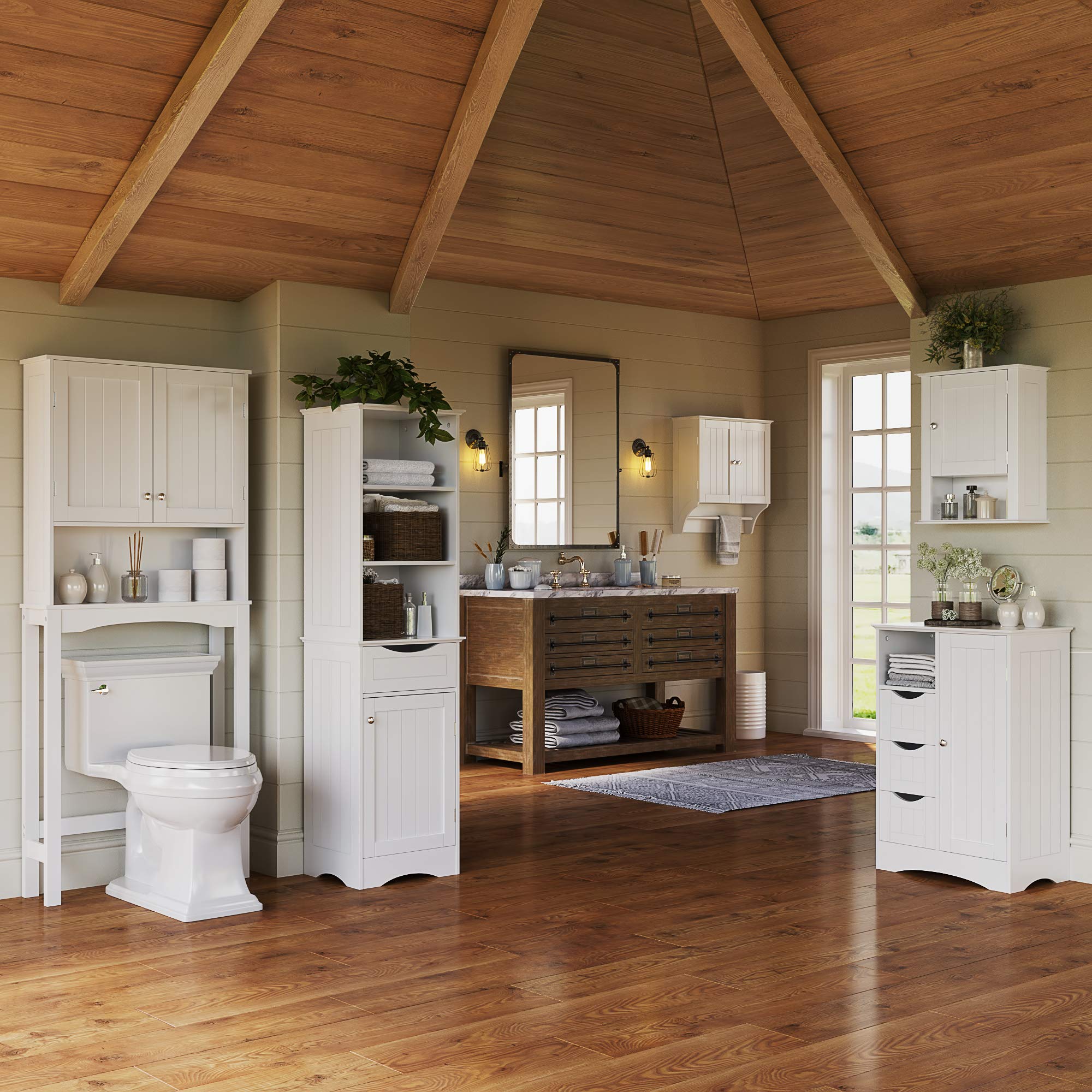 RiverRidge Ashland Bathroom Storage Cabinet with 3 Drawers, Adjustable Shelf & Beadboard Styling - White Bathroom organizer - Freestanding Storage Cabinet - Image 5