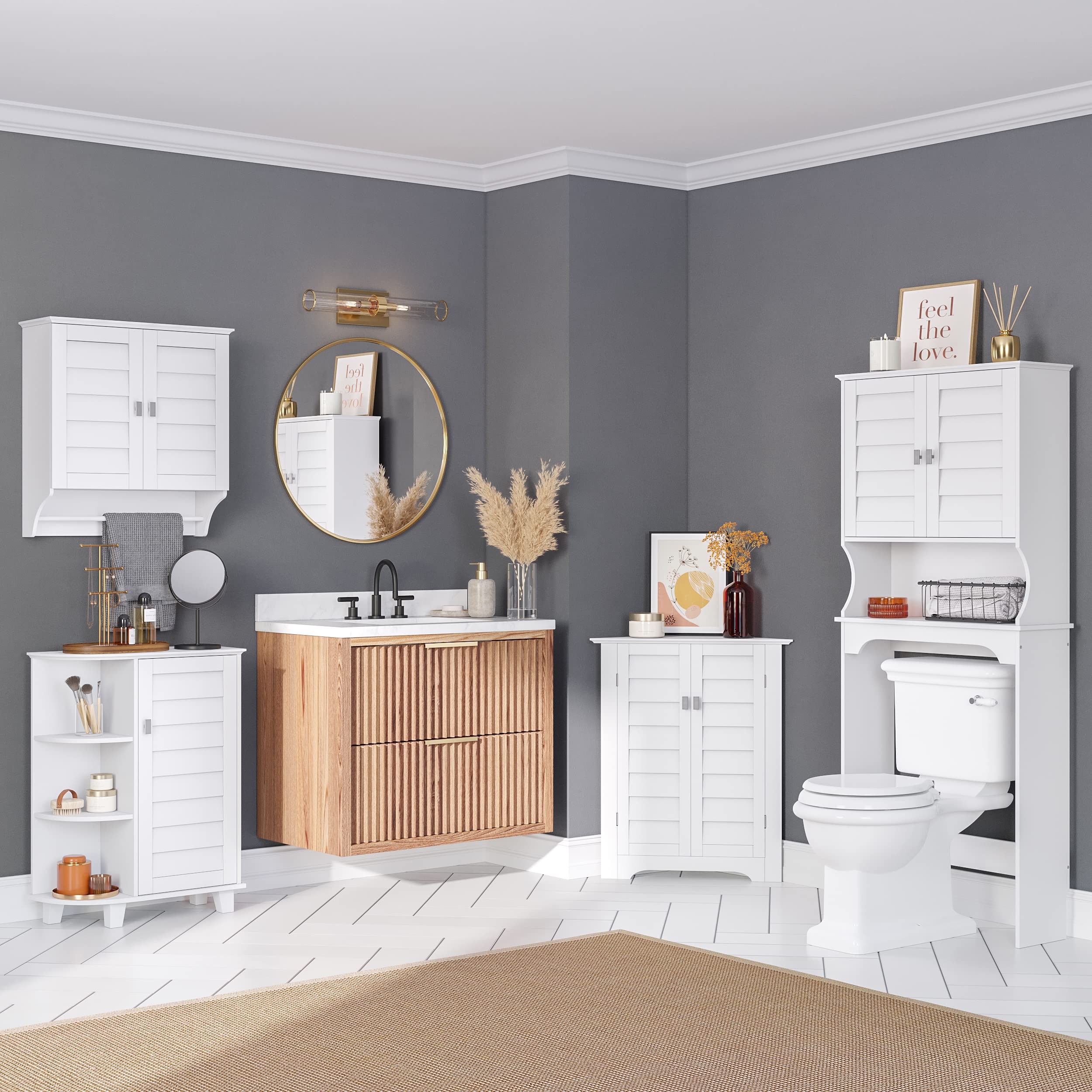 RiverRidge Brookfield Bathroom Shutter Door Over-The-Toilet Spacesaver Freestanding Storage Cabinet - Image 4
