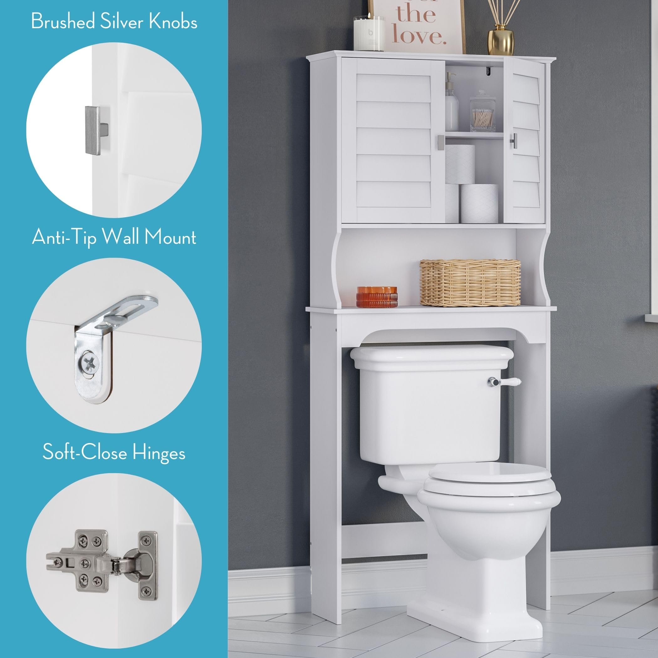 RiverRidge Brookfield Bathroom Shutter Door Over-The-Toilet Spacesaver Freestanding Storage Cabinet - Image 6