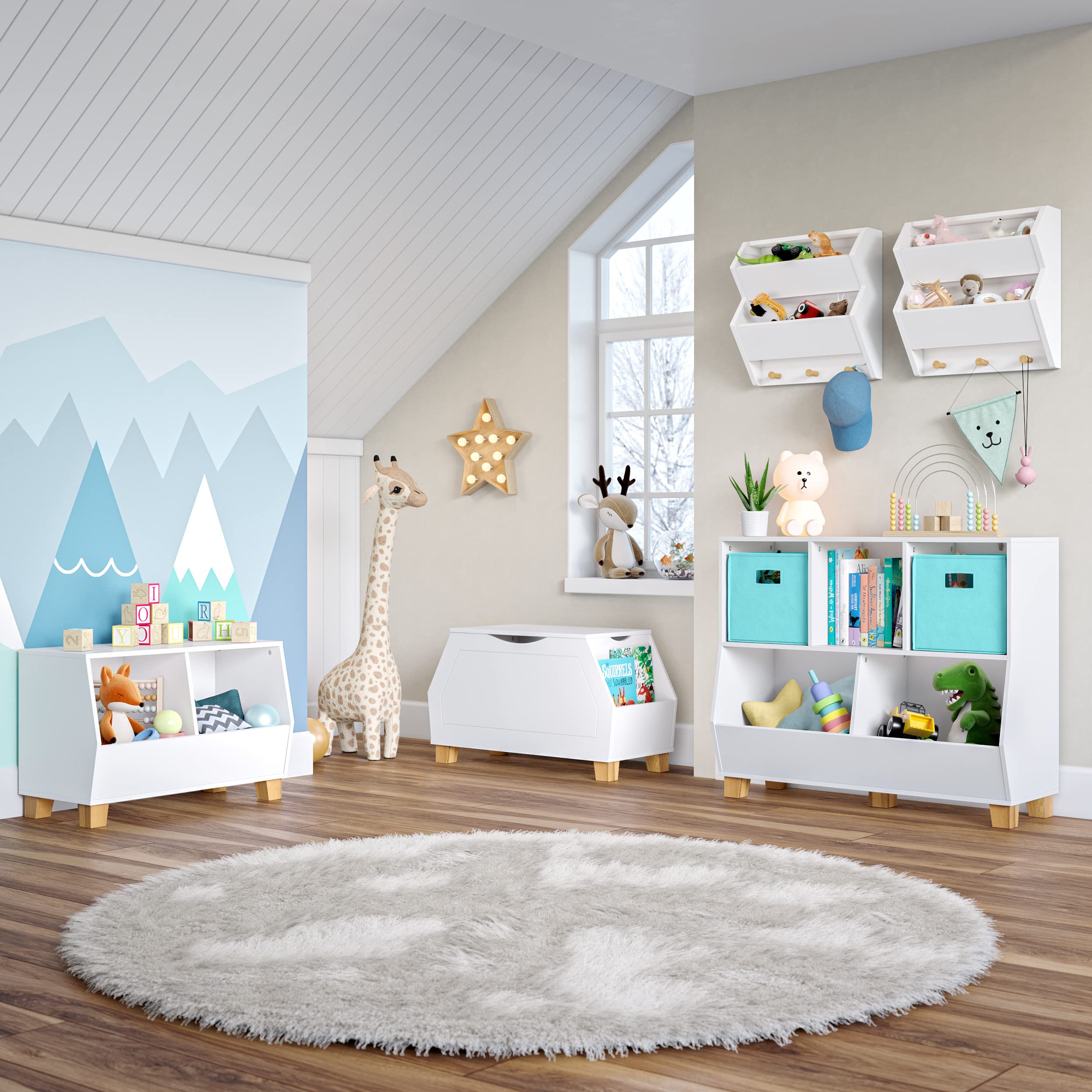 RiverRidge Kids Catch-All Collection Toy Box with Side Book Shelves Child-Safe Toy Storage Organizer With Childrens Bookshelf Side Slots For Kids Game And Book Storage - White - Image 3