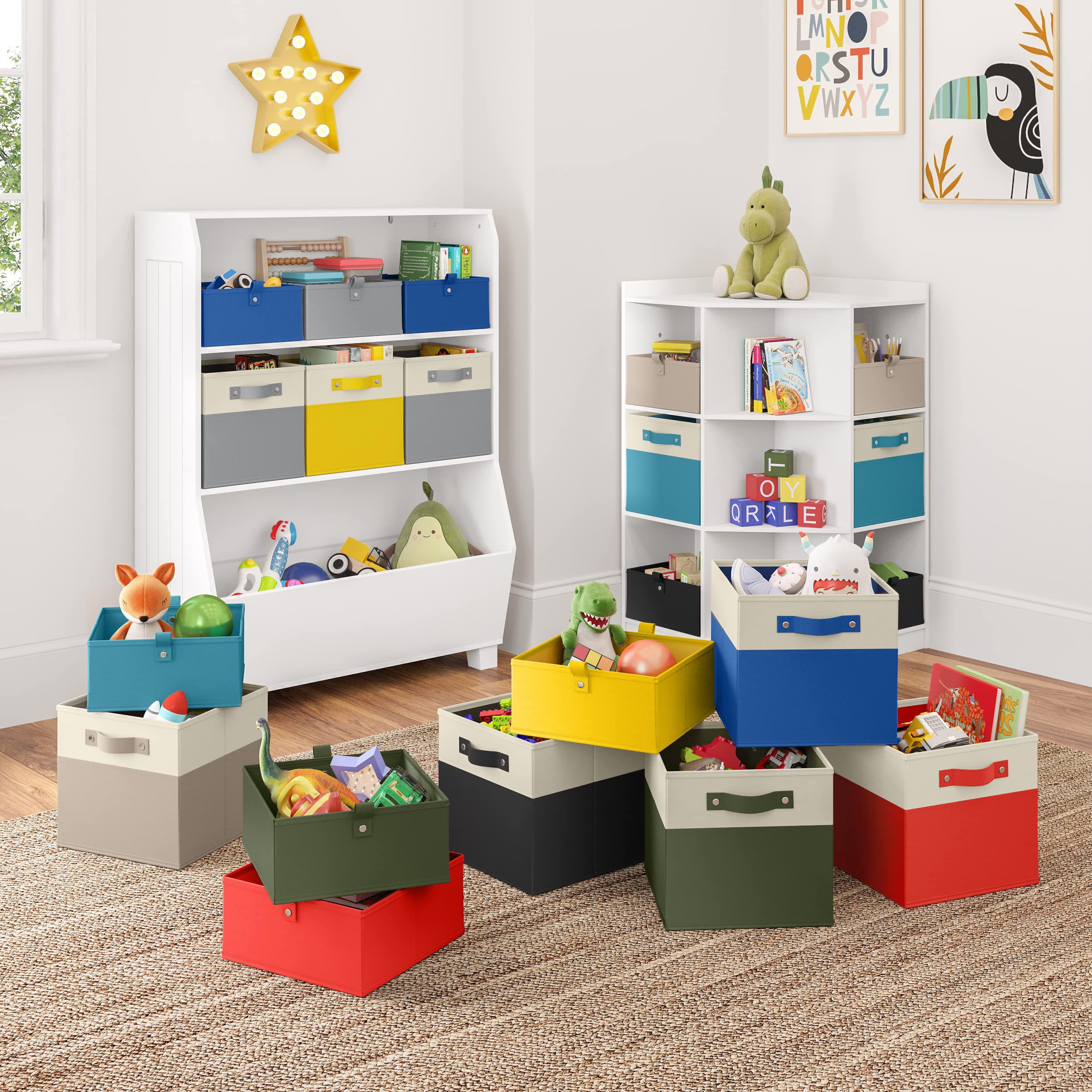RiverRidge Kids storage bins - 10.5 Cube Storage Organizer with Handles – Olive Two-Tone closet organizers and storage for Toys, Shoes & More - Fits RiverRidge Cabinets - Image 3