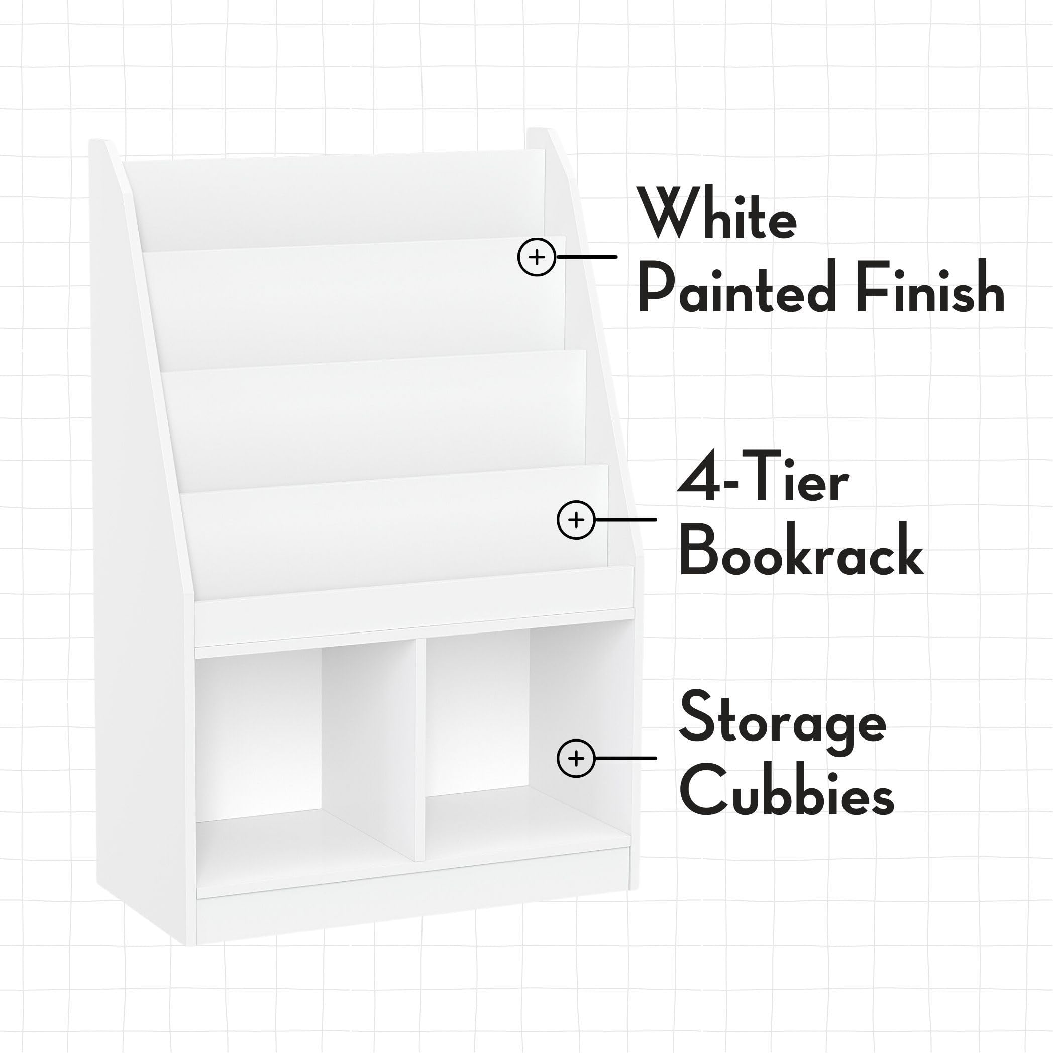 RiverRidge Kids Bookshelf & Toy Storage Organizer with 4 Book Racks, 2 Cubbies and 2 Blue Storage Bins - Versatile Book Nook Toy Tidy - Image 5
