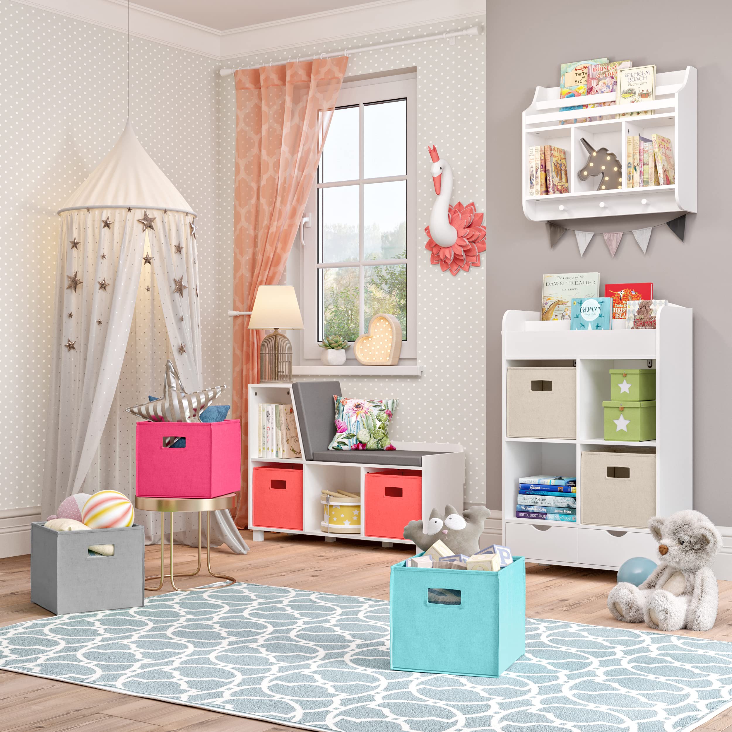 RiverRidge Kids Bookshelf with 3 Cubbies & Hooks - Book Nook Wall Bookshelf for Kids' Rooms Storage Display Rack for Toys and Games - Image 4