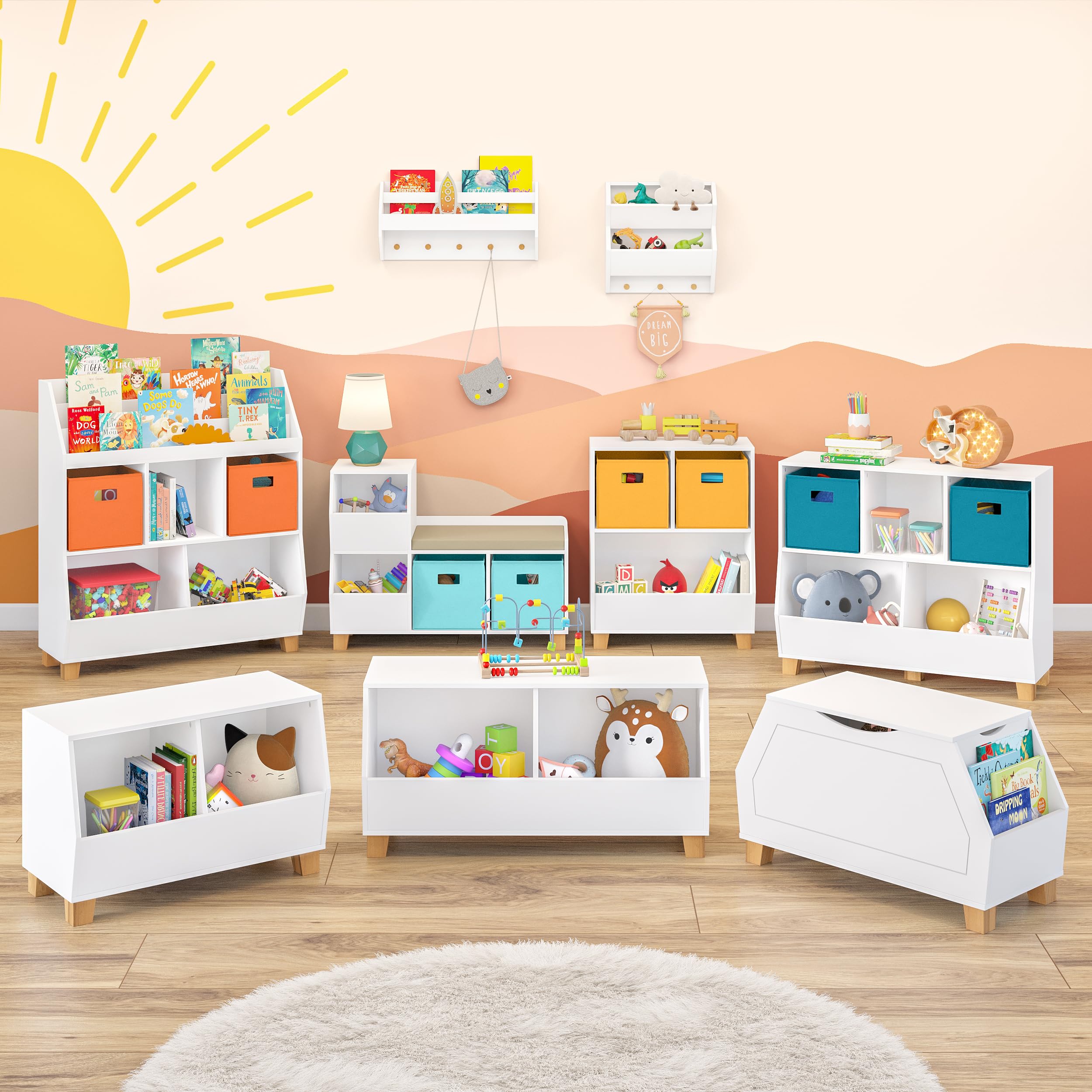 RiverRidge Kids Catch-All Collection Toy Box with Side Book Shelves Child-Safe Toy Storage Organizer With Childrens Bookshelf Side Slots For Kids Game And Book Storage - White - Image 7
