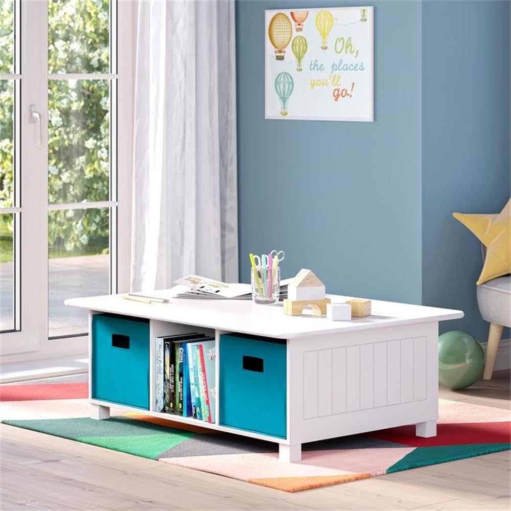 RiverRidge Kids Desk and Activity Table with 6 Storage Cubbies for Folding Bins - Art Craft or Train Table Design for Play Area Toy Organization - White - Image 4