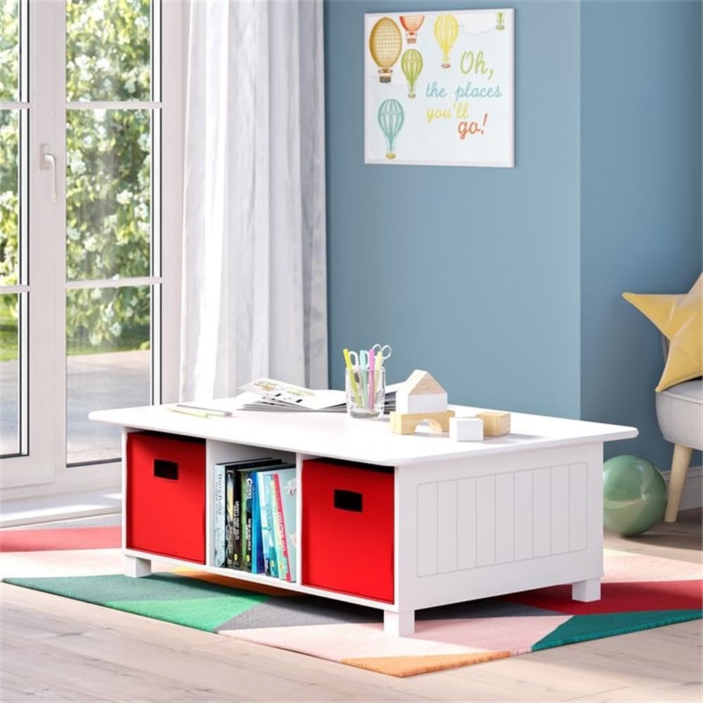 RiverRidge Kids Desk and Activity Table with 6 Storage Cubbies for Folding Bins - Art Craft or Train Table Design for Play Area Toy Organization - White - Image 5
