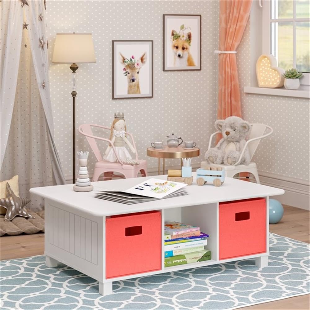 RiverRidge Kids Desk and Activity Table with 6 Storage Cubbies for Folding Bins - Art Craft or Train Table Design for Play Area Toy Organization - White - Image 8