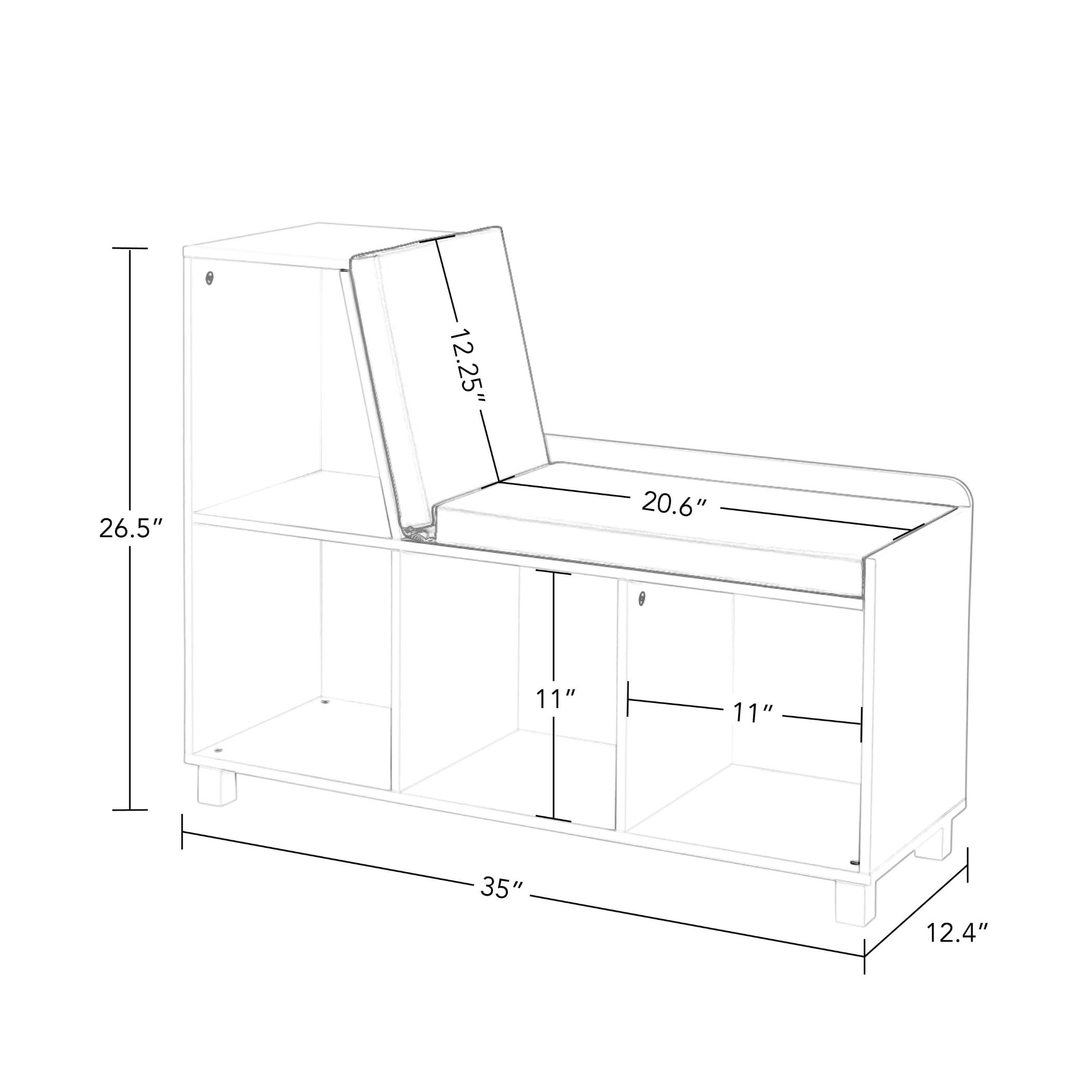 RiverRidge Kids Reading Nook and White Cubby Storage Bench with Comfy Cushioned Seat and Cubbies Toy Organizer, White - Image 3
