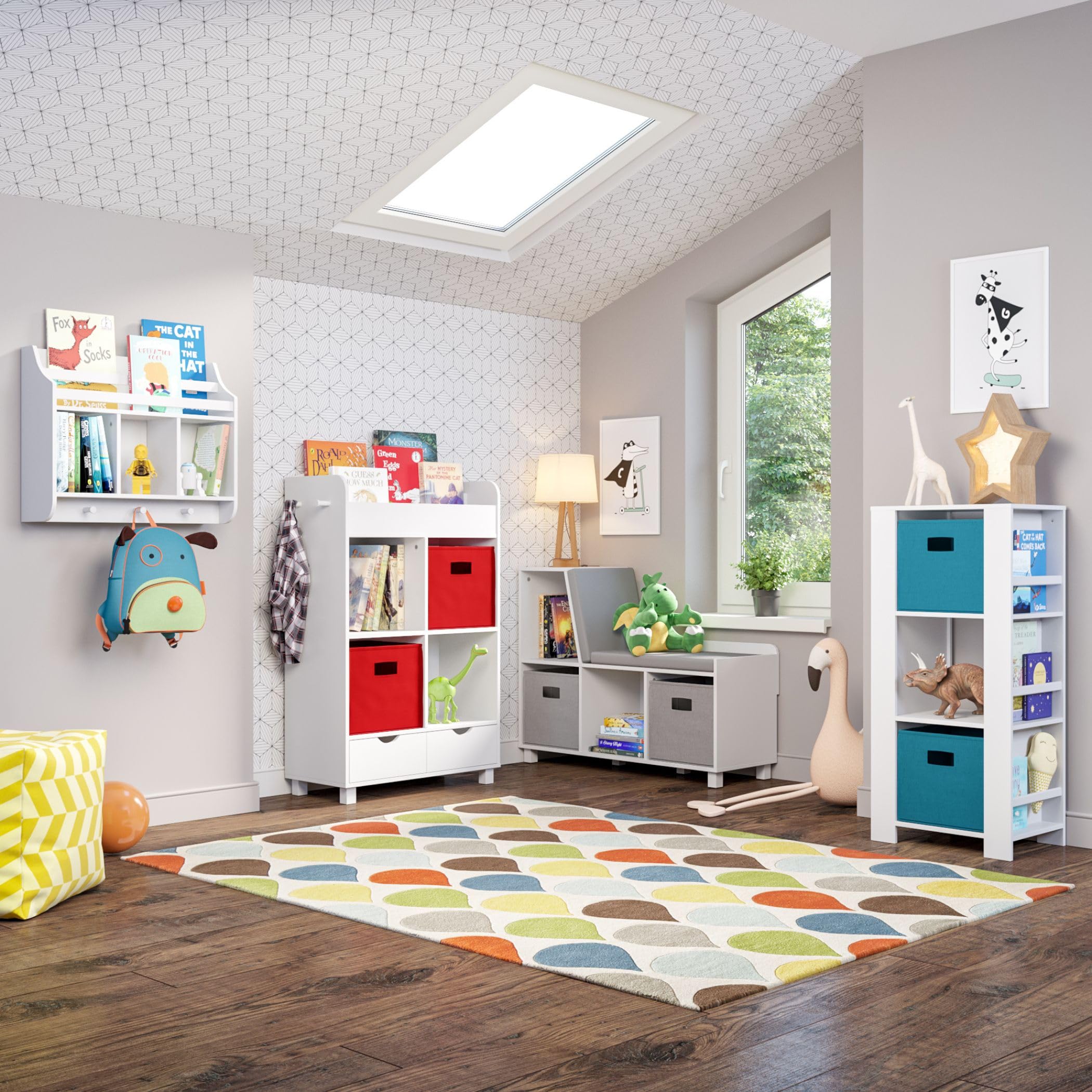RiverRidge Kids Reading Nook and White Cubby Storage Bench with Comfy Cushioned Seat and Cubbies Toy Organizer, White - Image 4