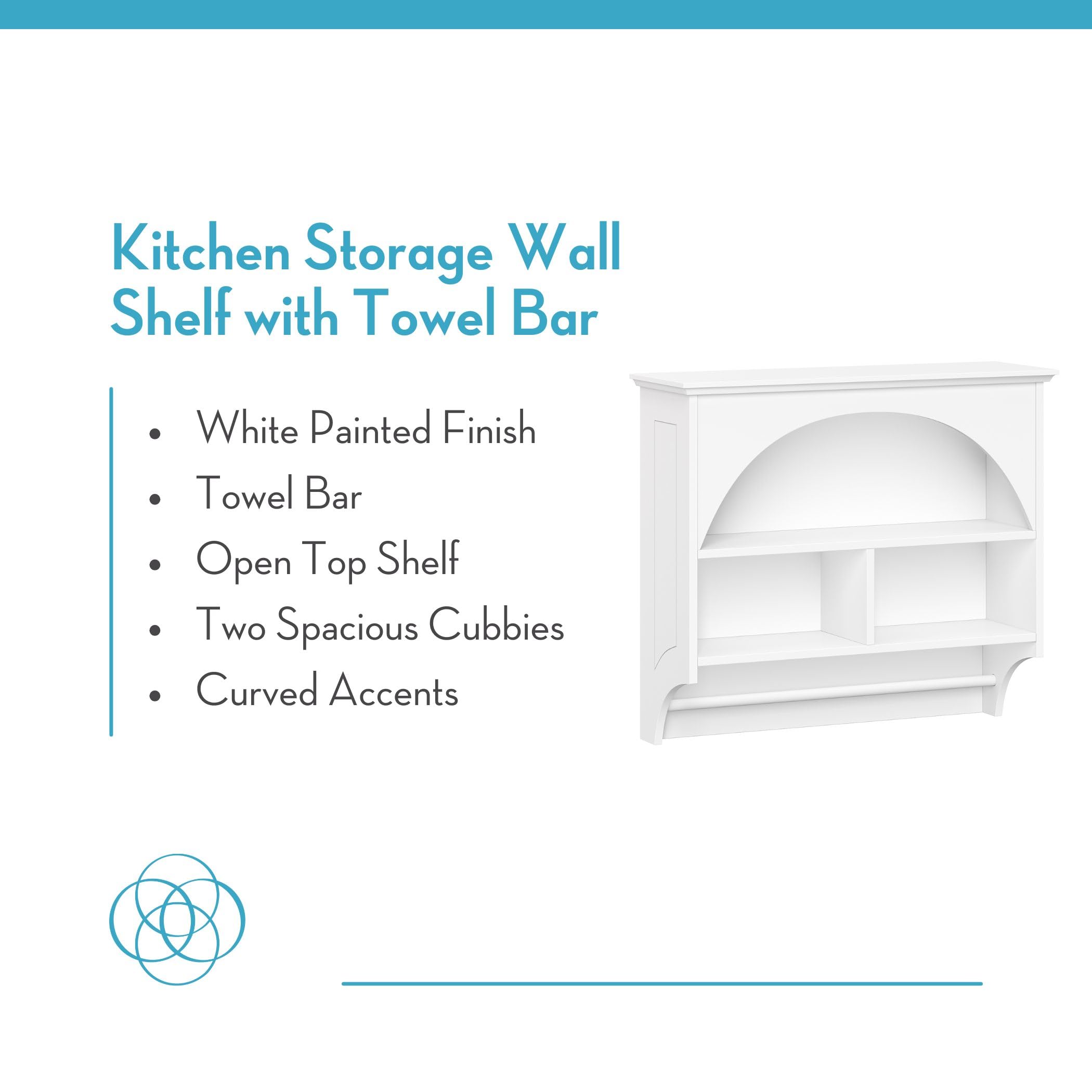 RiverRidge Kitchen Wall Cabinet with Arched Design & Towel Bar - Wall Mounted Storage Cabinet with Display Shelf & Dual Cubbies Kitchen Organization Solution - Image 5