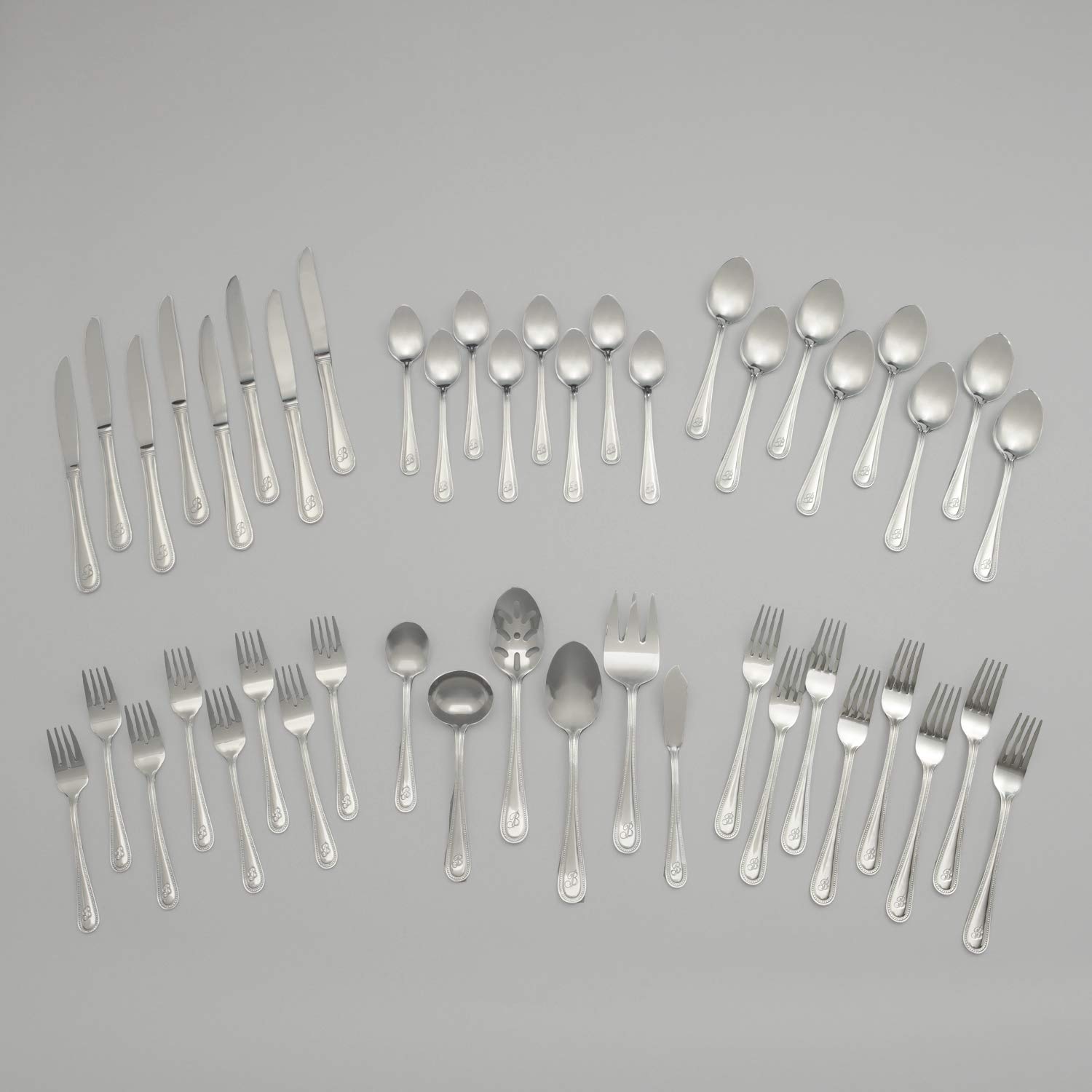 RiverRidge Monogrammed Beaded Flatware Set - J - 46-Piece Silverware with Custom Letter Stamp, 18/0 Stainless Steel Utensils Set for Daily Use & Special Occasions - Dishwasher Safe, Versatile Design - Image 3
