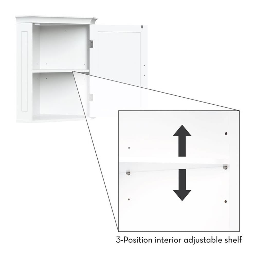 RiverRidge Somerset Corner Wall Bathroom Cabinet with an Adjustable Shelf, Inset Door, Two-Tone Handle - Space-Saving MDF Bathroom Cabinet for Toiletries - Image 5