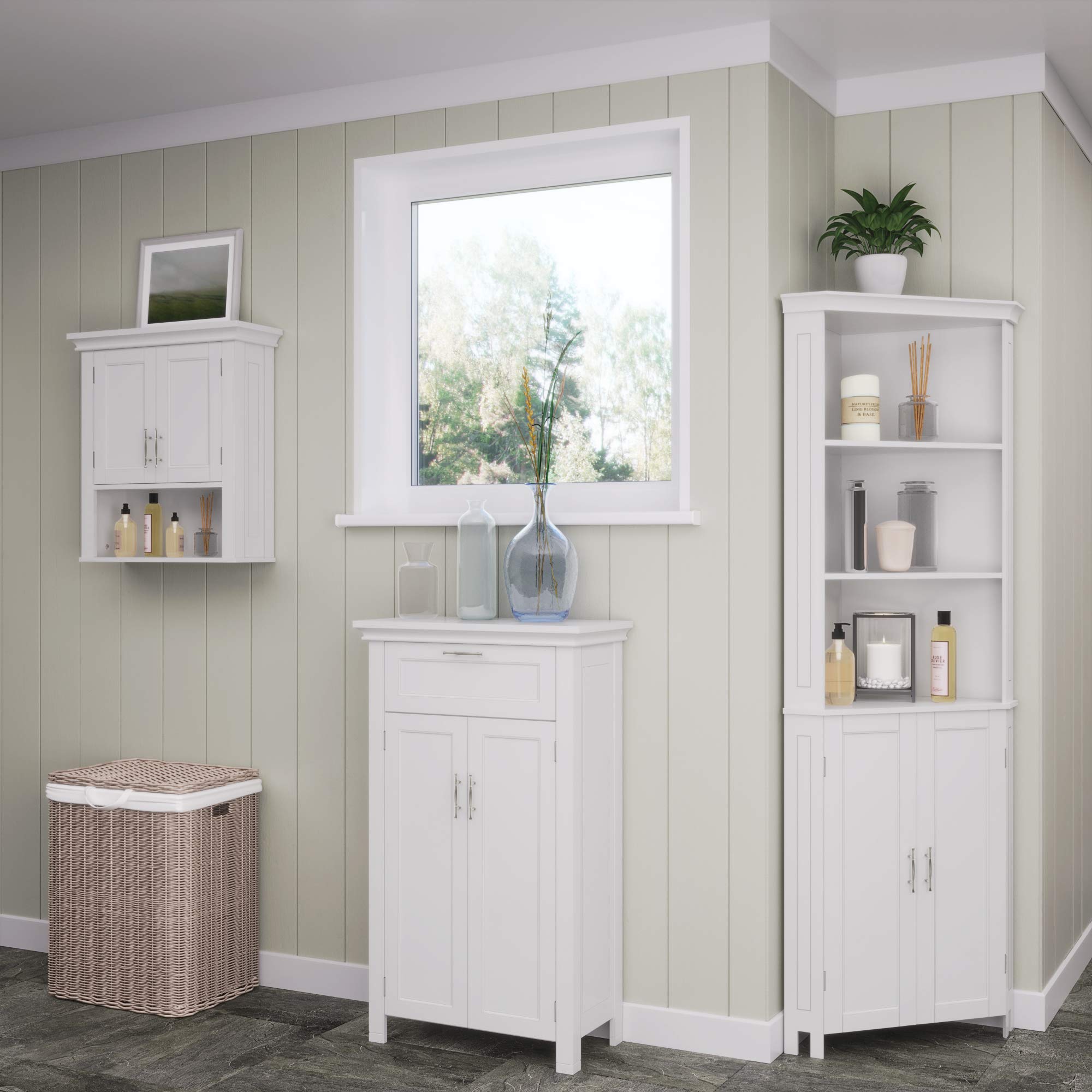 RiverRidge Somerset Two-Door Bathroom and Laundry Wall Mount Storage Medicine Cabinet with Open and Adjustable Shelf - White | Two-Door, Wall Mount, Storage, Open, Adjustable Shelf - Image 10