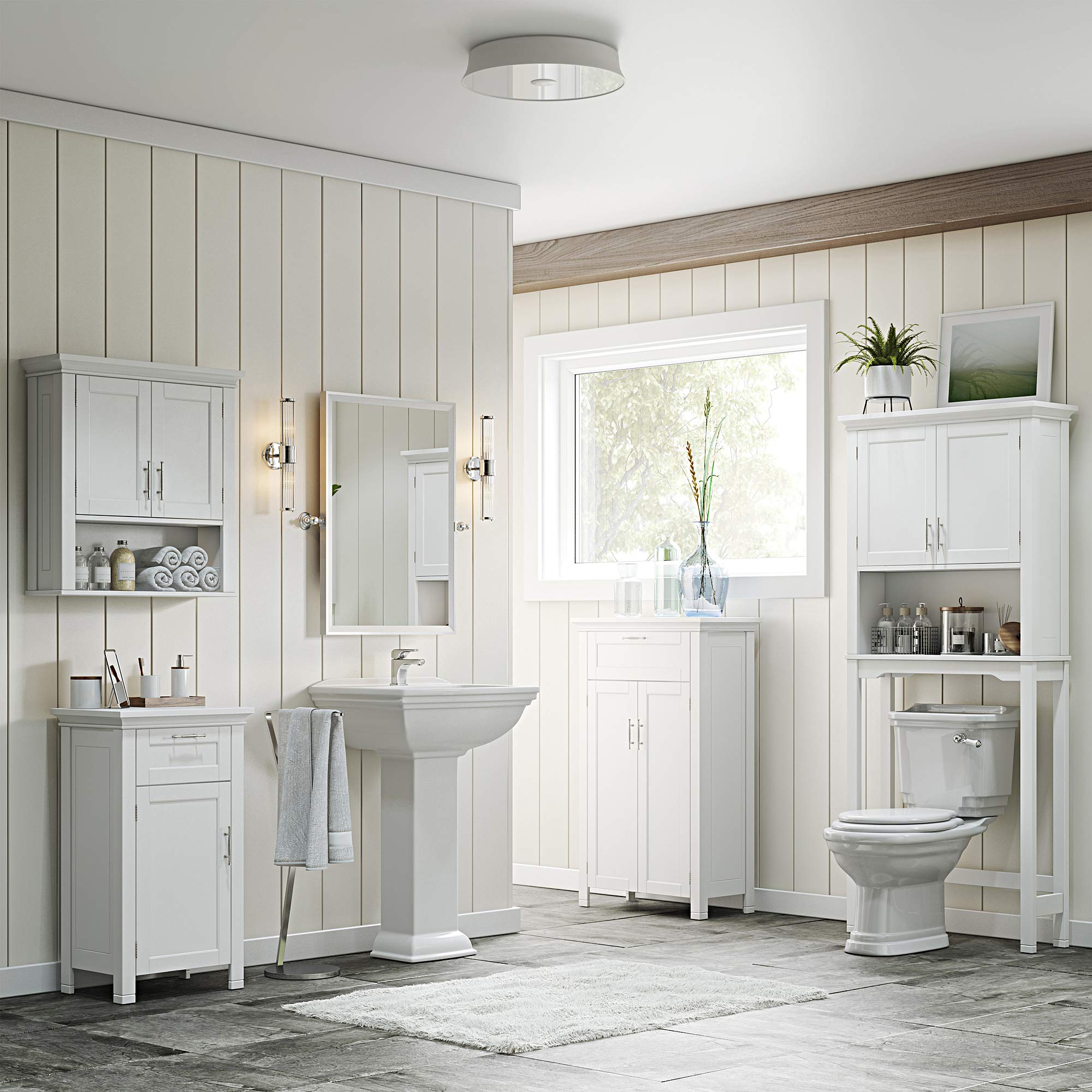 RiverRidge Somerset Two-Door Bathroom and Laundry Wall Mount Storage Medicine Cabinet with Open and Adjustable Shelf - White | Two-Door, Wall Mount, Storage, Open, Adjustable Shelf - Image 4