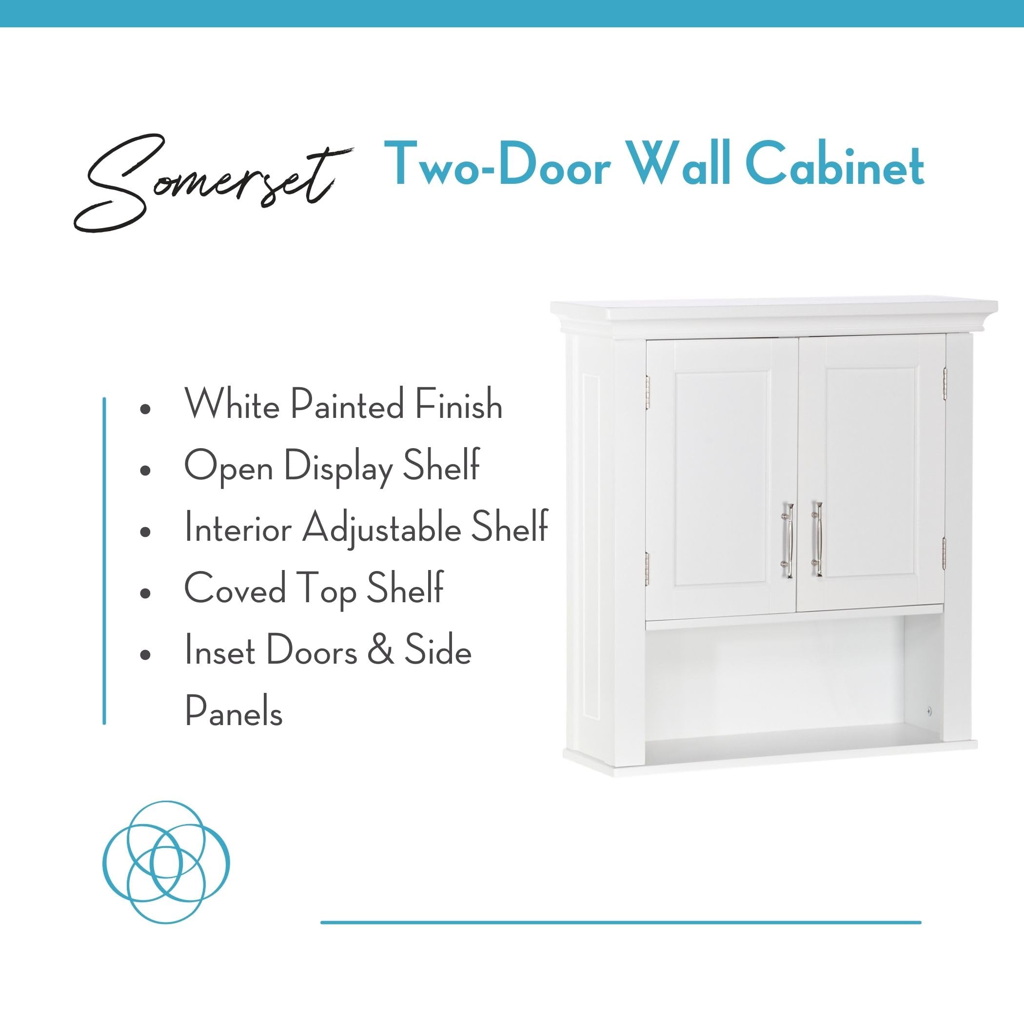 RiverRidge Somerset Two-Door Bathroom and Laundry Wall Mount Storage Medicine Cabinet with Open and Adjustable Shelf - White | Two-Door, Wall Mount, Storage, Open, Adjustable Shelf - Image 5