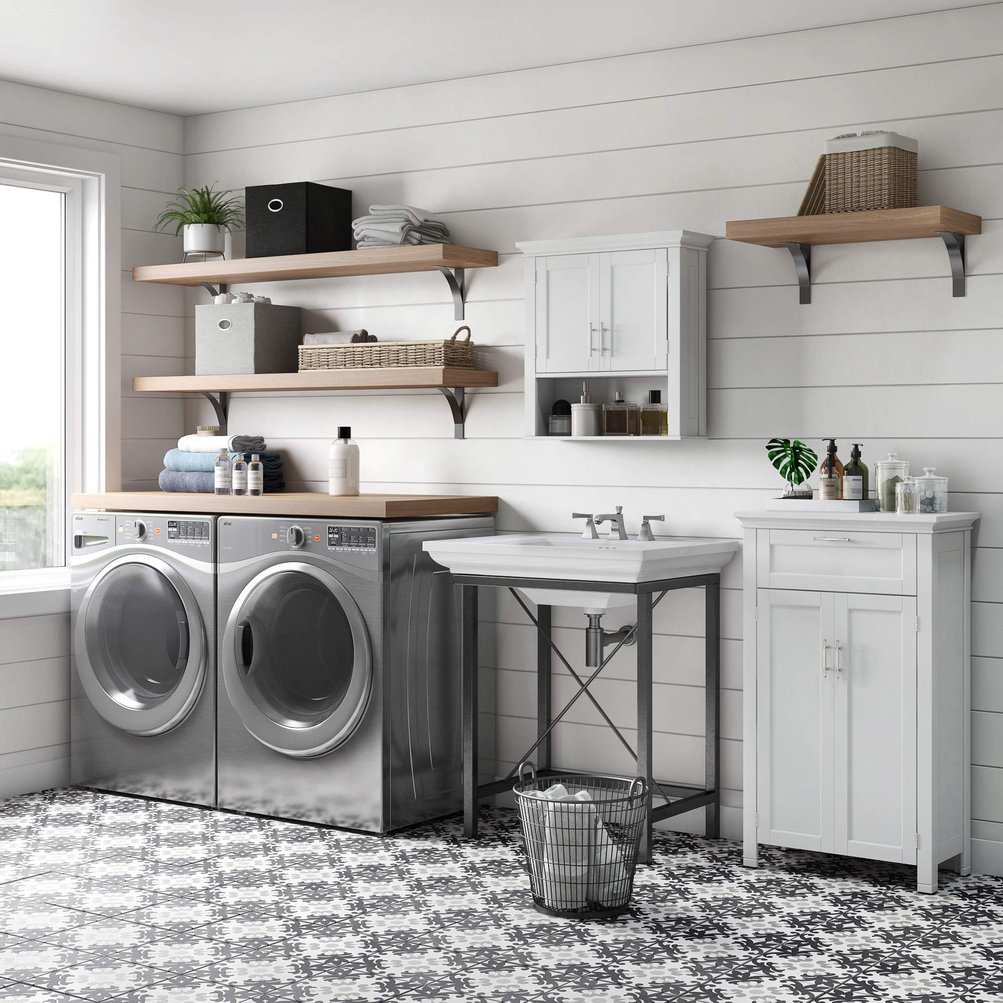 RiverRidge Somerset Two-Door Bathroom and Laundry Wall Mount Storage Medicine Cabinet with Open and Adjustable Shelf - White | Two-Door, Wall Mount, Storage, Open, Adjustable Shelf - Image 9