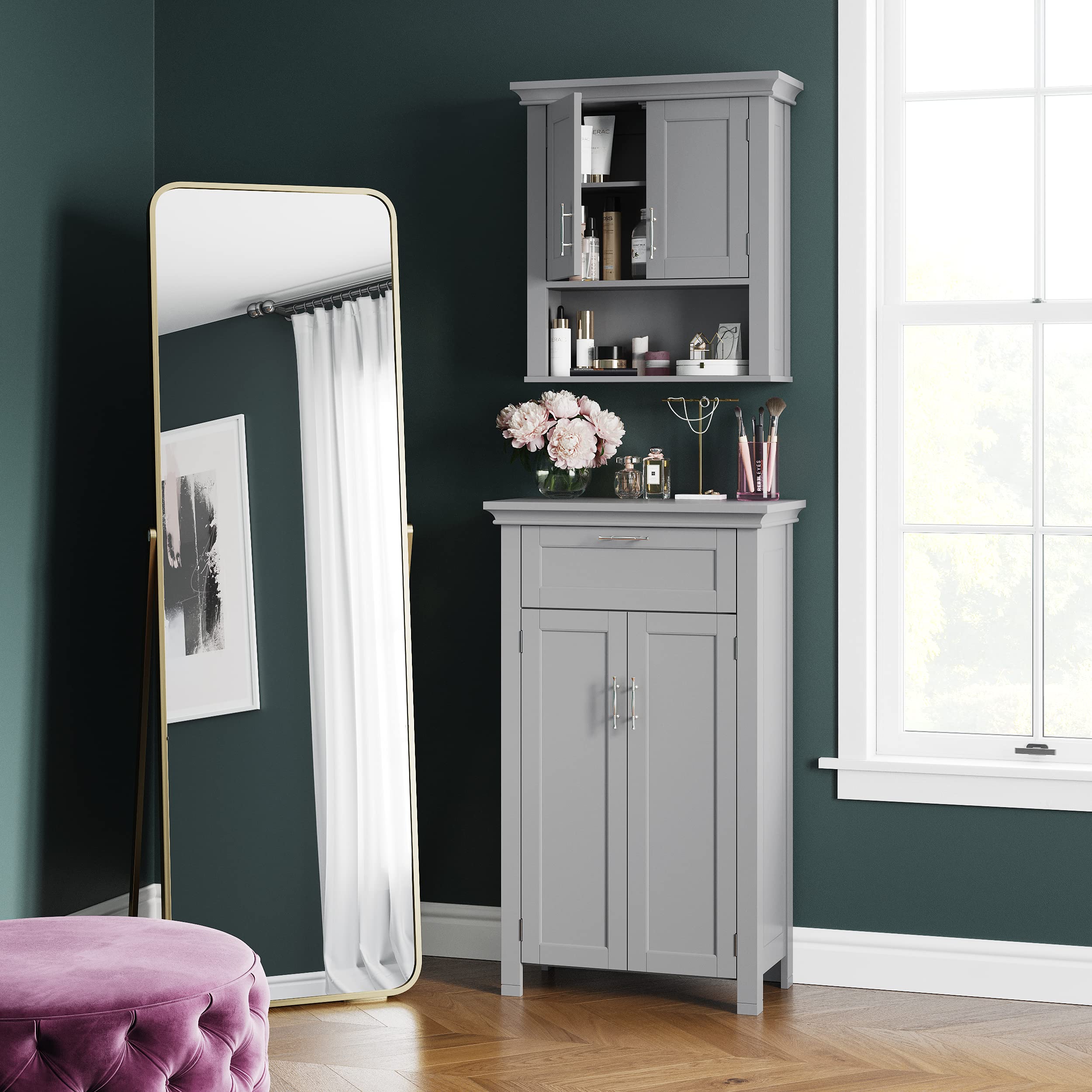 RiverRidge Somerset Two-Door Bathroom Storage, Gray Wall Cabinet, Grey, Set 1 - Image 10